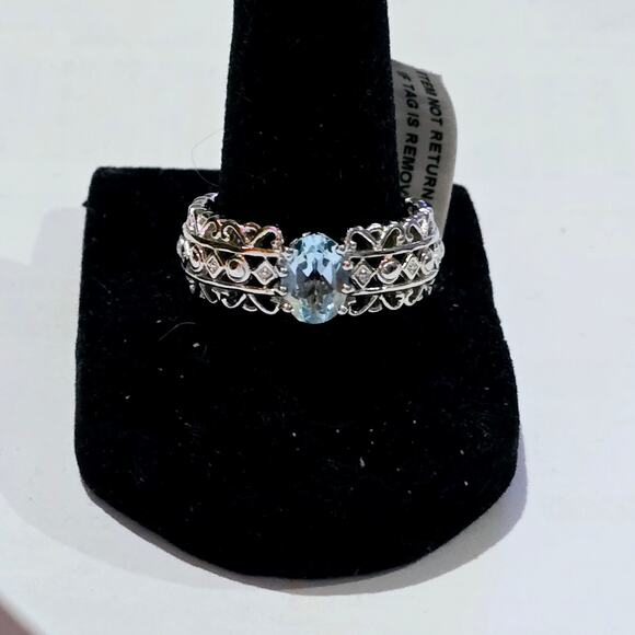 Sterling Silver Ring Size 10 with Light Blue Topaz NWT - Picture 3 of 4